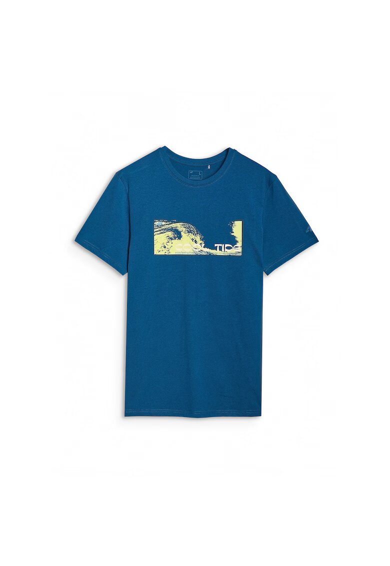 4F Tricou sport barbati turcoaz - imprimeu valuri - bumbac