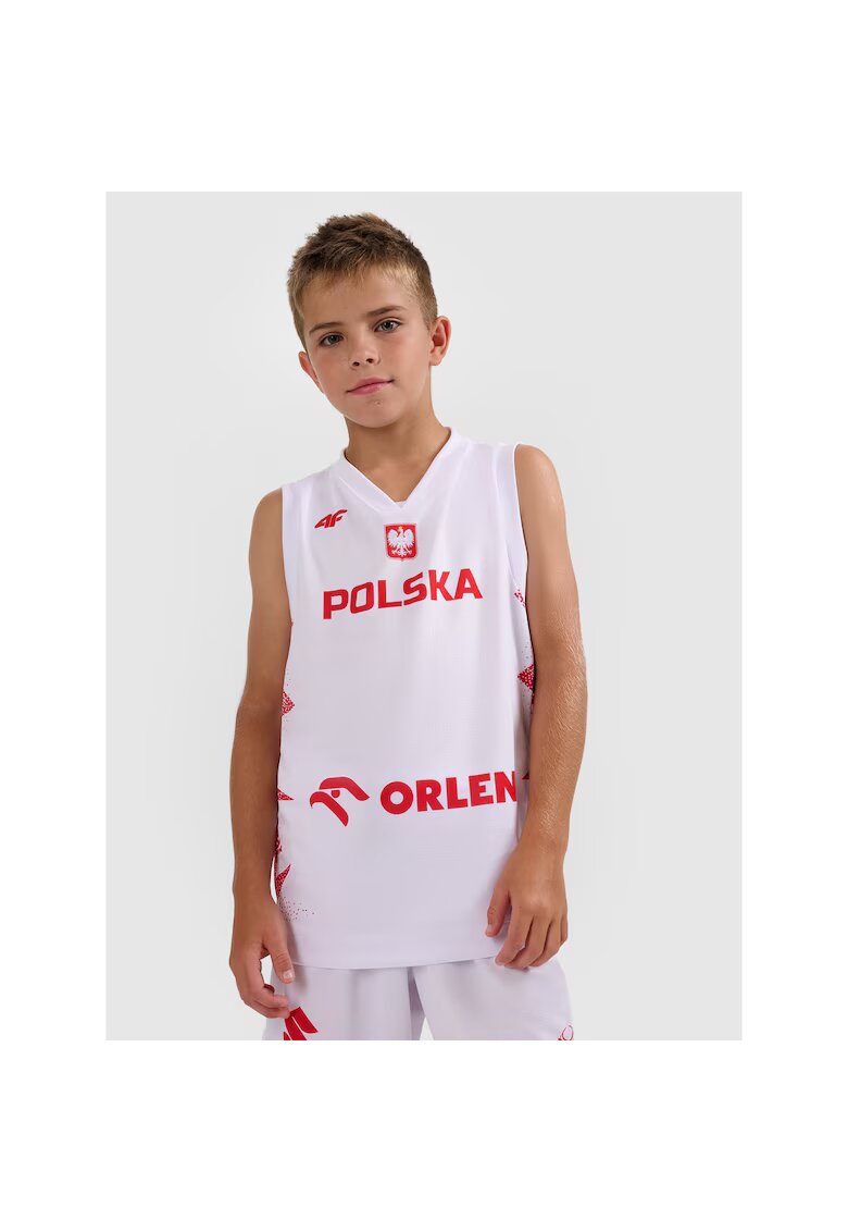 4F Tricou sport copii - baschet - alb - poliester -