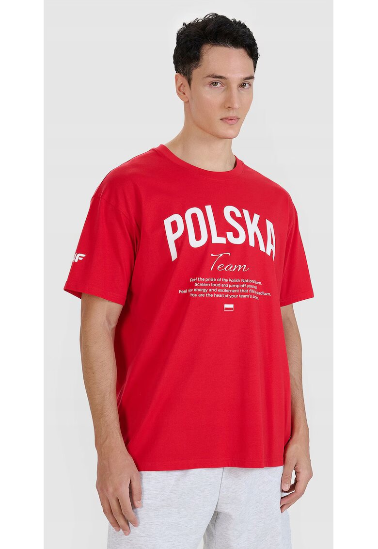 4F Tricou Unisex Bumbac Imprimeu "POLSKA" - Rosu - Sportstyle - Marimi XS-