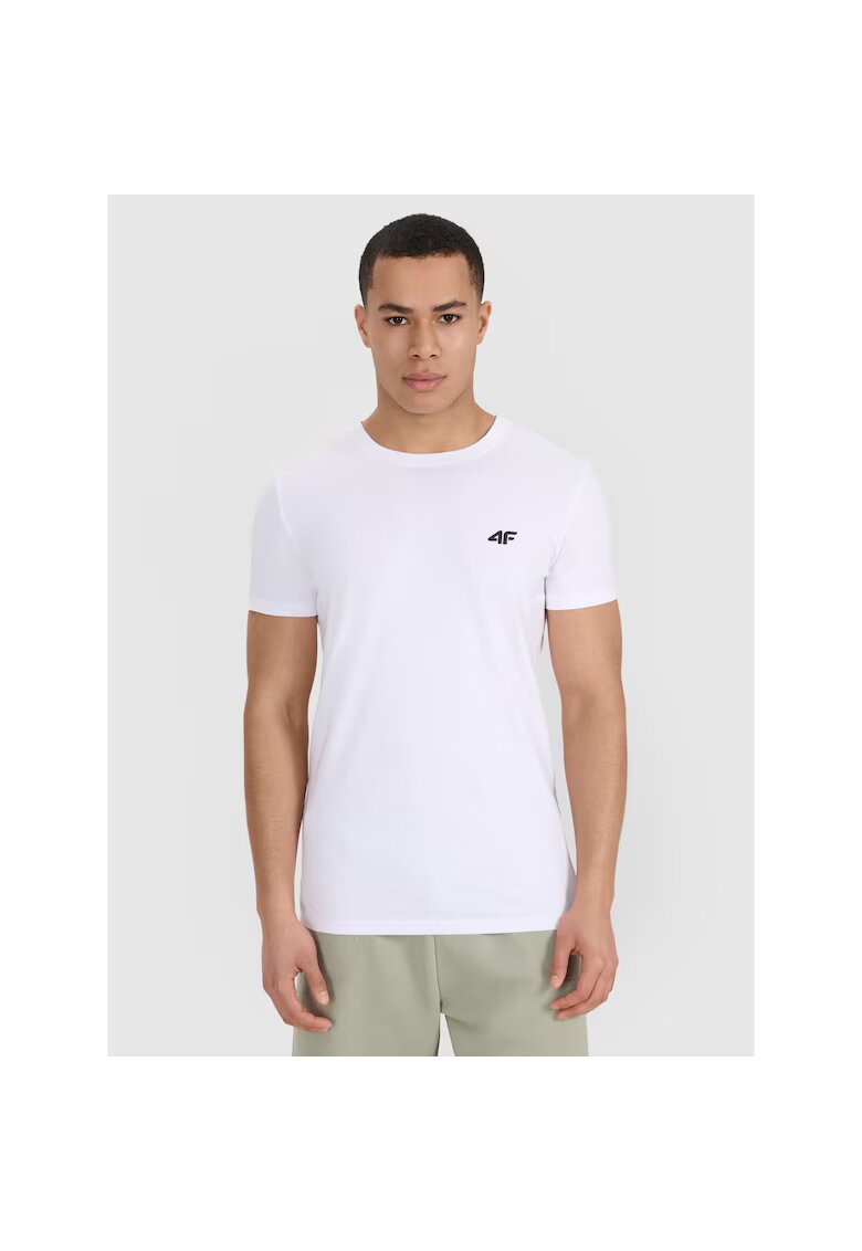 4F Tricouri sport barbati alb - bumbac - slim fit