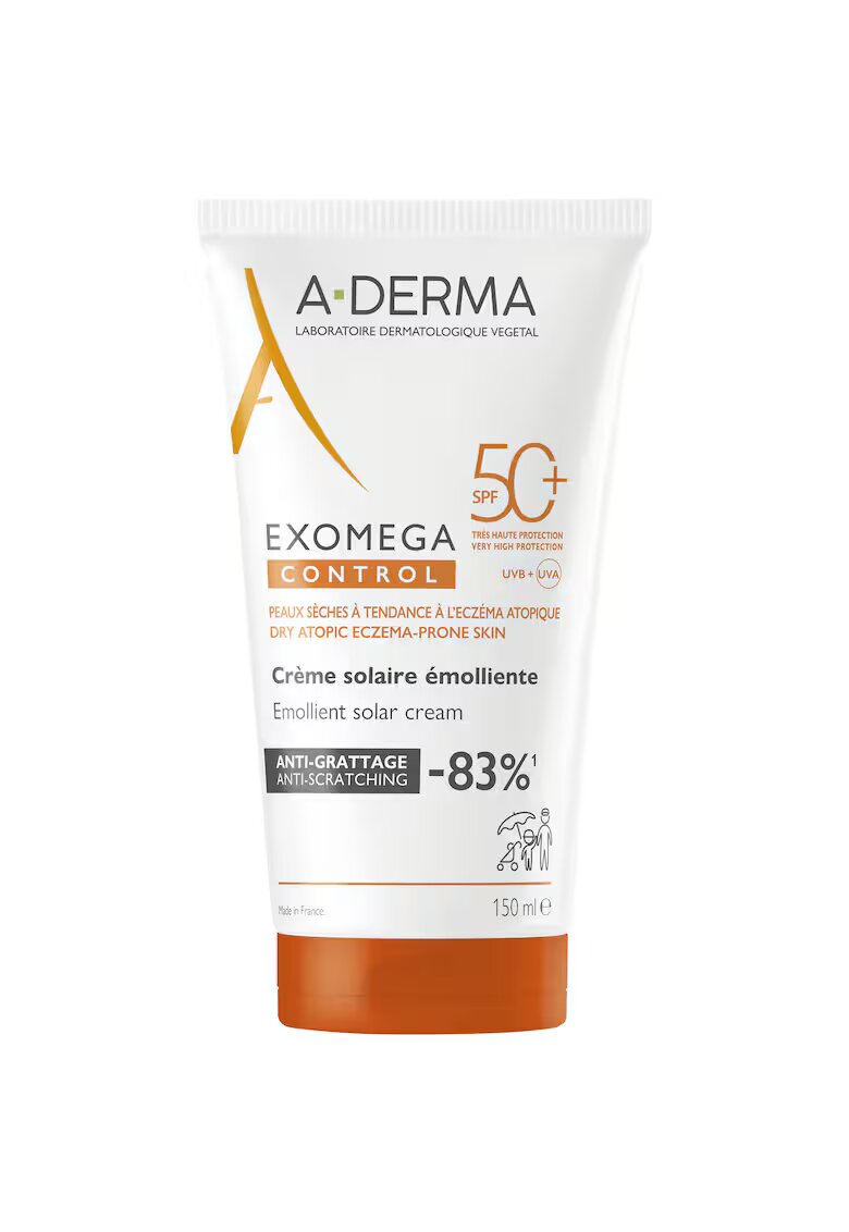 A-Derma Crema emolienta cu protectie solara SPF50+ pentru pielea sensibila Exomega Control - 150 ml