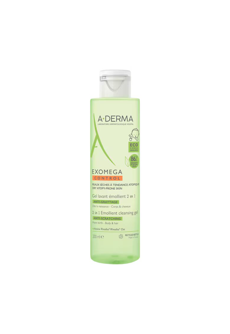 A-Derma Gel de curatare Exomega Control pentru piele uscata si atopica -pentru copii - 200 ml