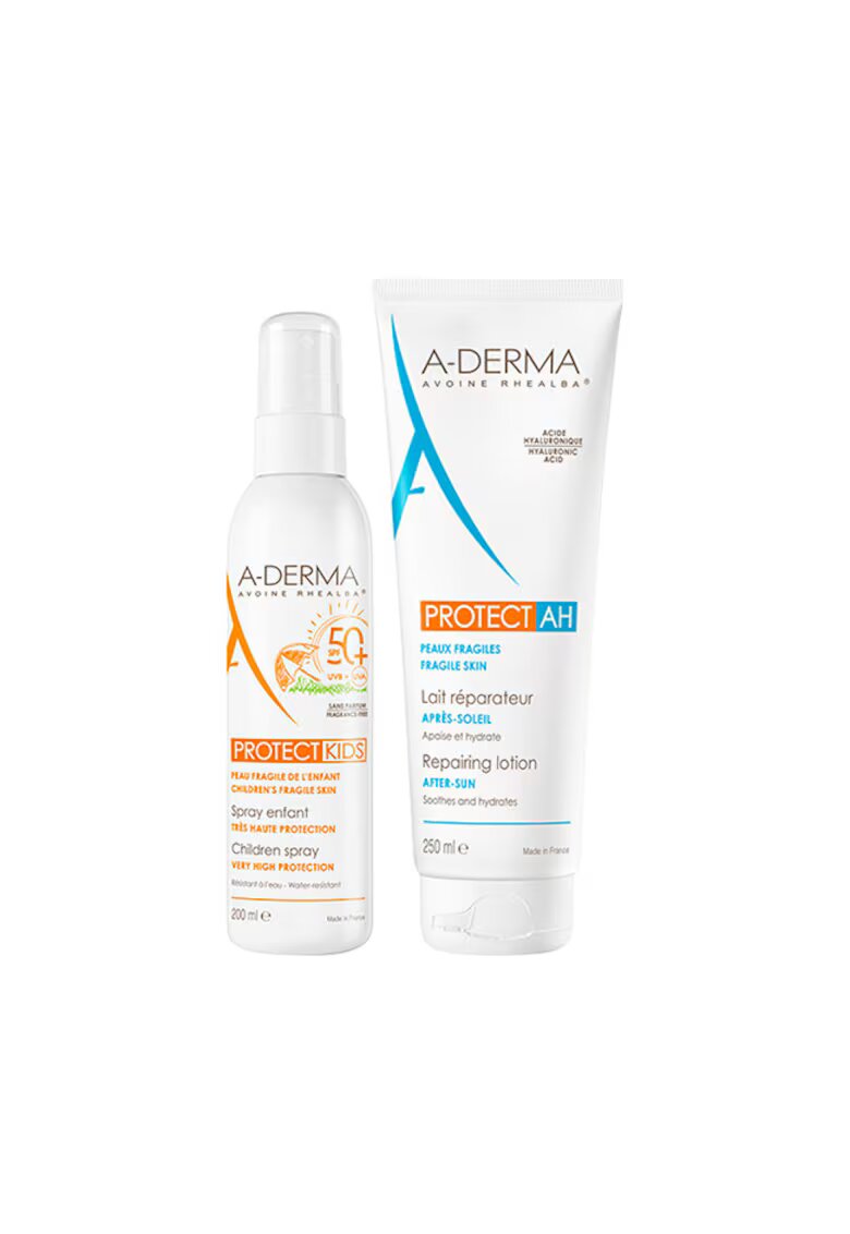 A-Derma Pachet Protect – Spray protectie solara copii SPF 50+ - 200 ml + Lotiune reparatoare after sun Protect AH - 250 ml