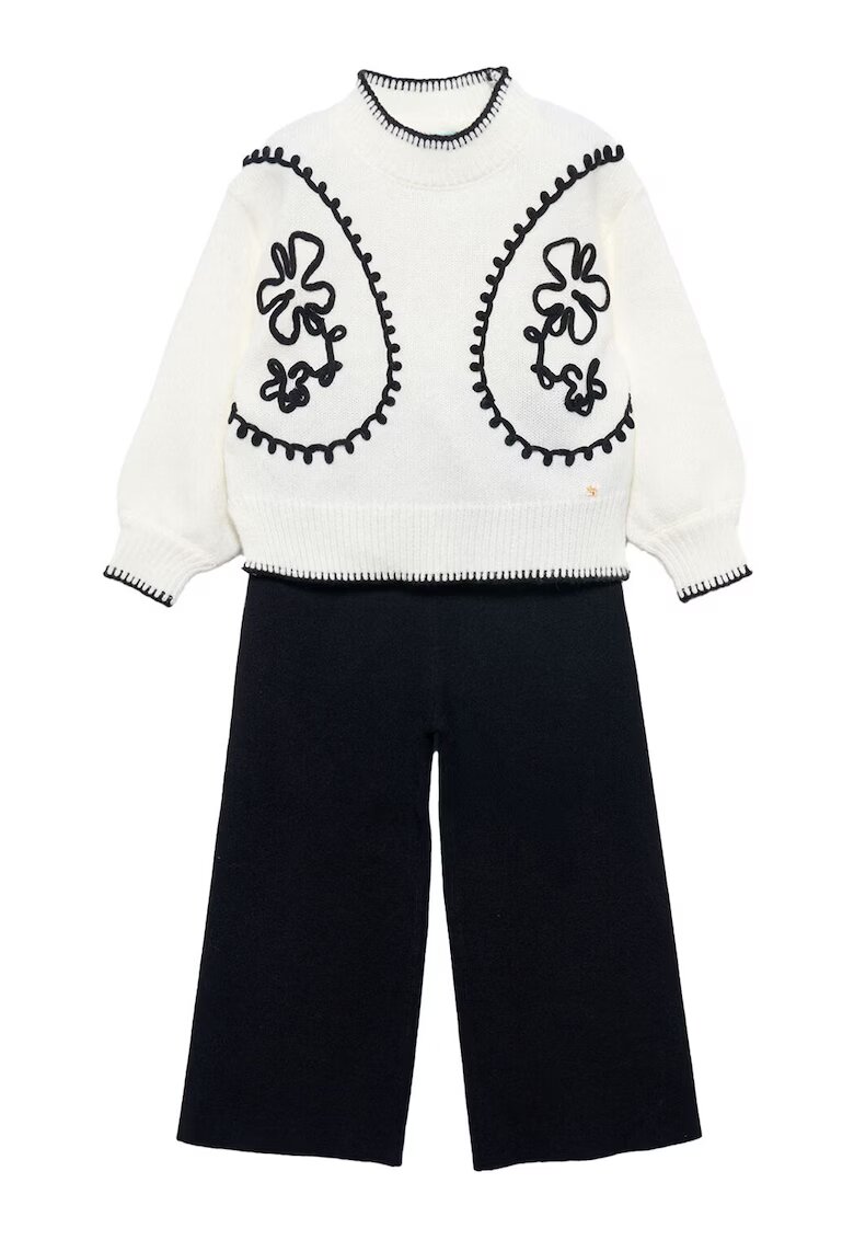 Abel & Lula Compleu pentru copii - pulover si pantaloni - ecru/negru - textil