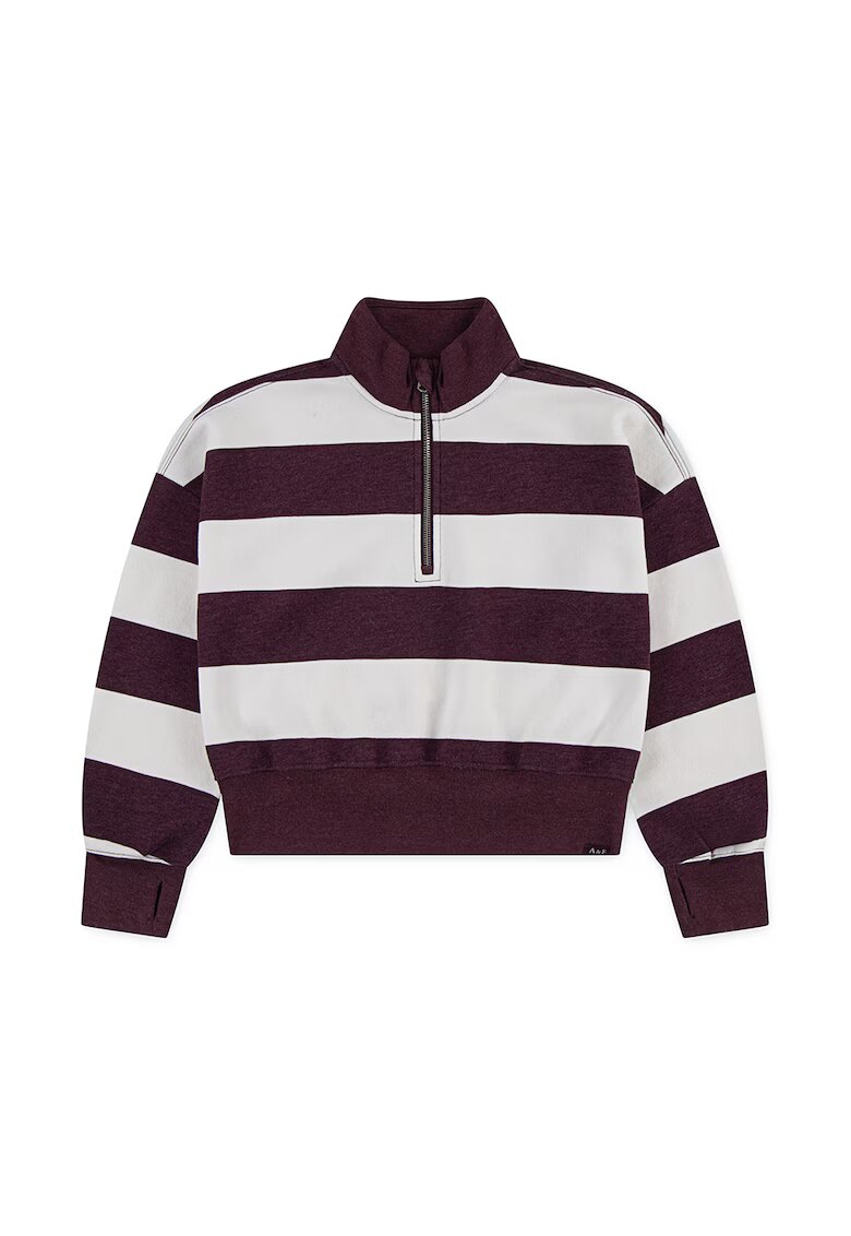 Abercrombie  Fitch Bluza de trening in doua nuante si fenta cu fermoar - Alb fildes/Violet pruna