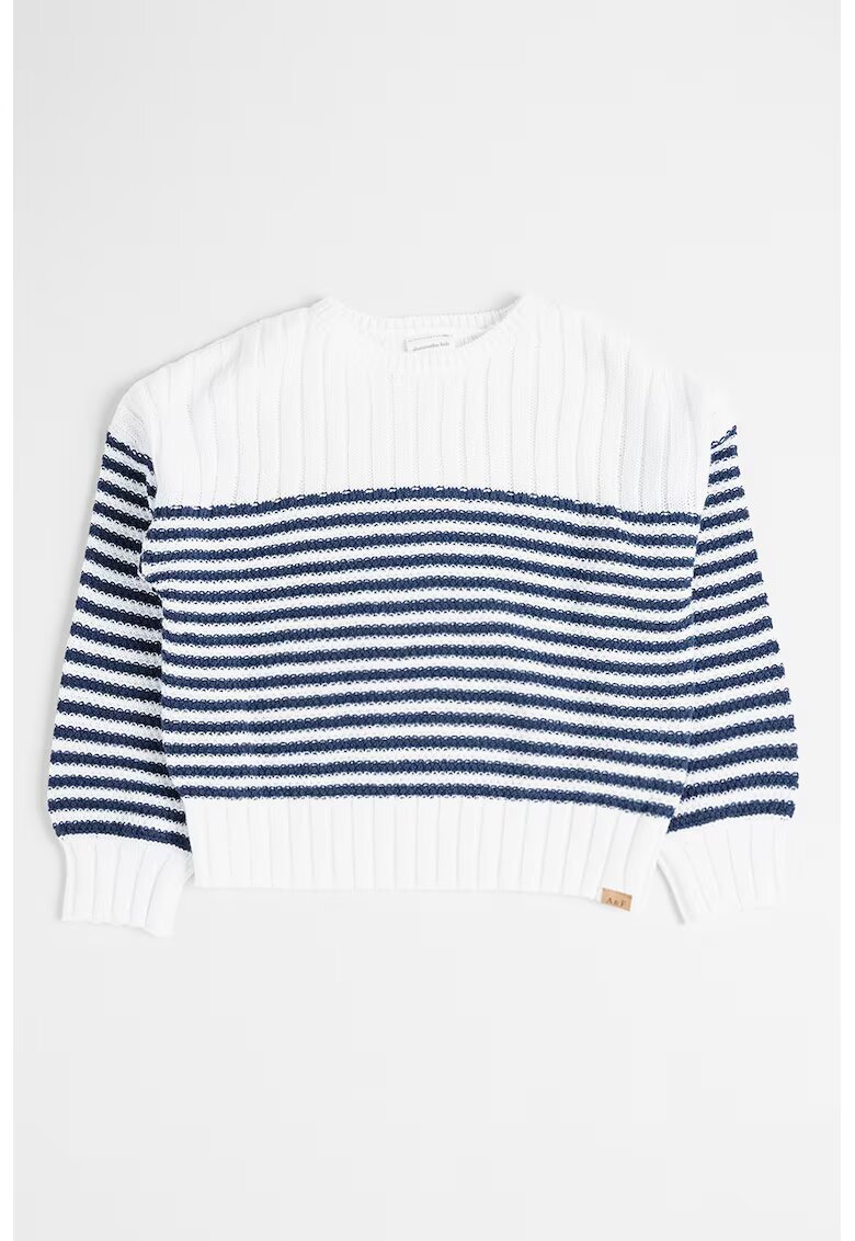 Abercrombie & Fitch Pulover cu decolteu la baza gatului si model in dungi - Alb/Bleumarin