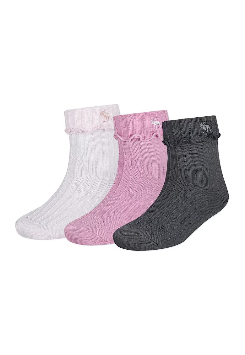 Abercrombie & Fitch Set de sosete scurte cu margini valutite - 3 perechi - Alb/Gri/Roz