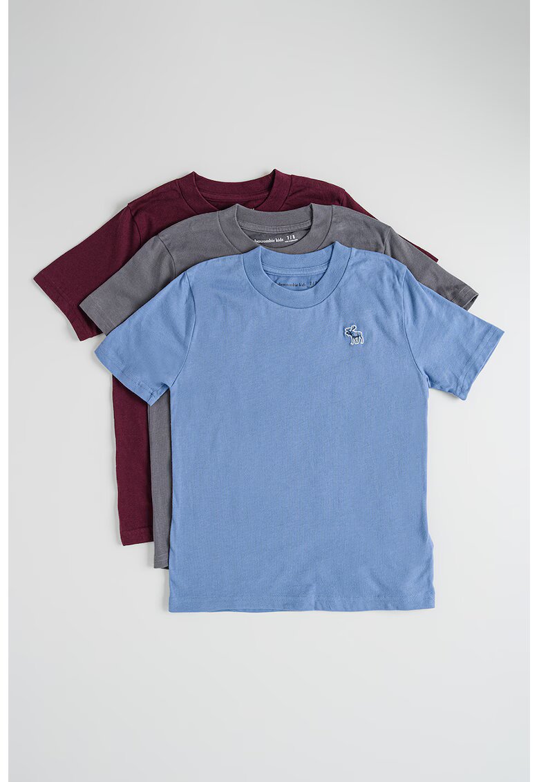 Abercrombie & Fitch Set de tricouri din amestec de bumbac - 3 piese - Visiniu/Albastru