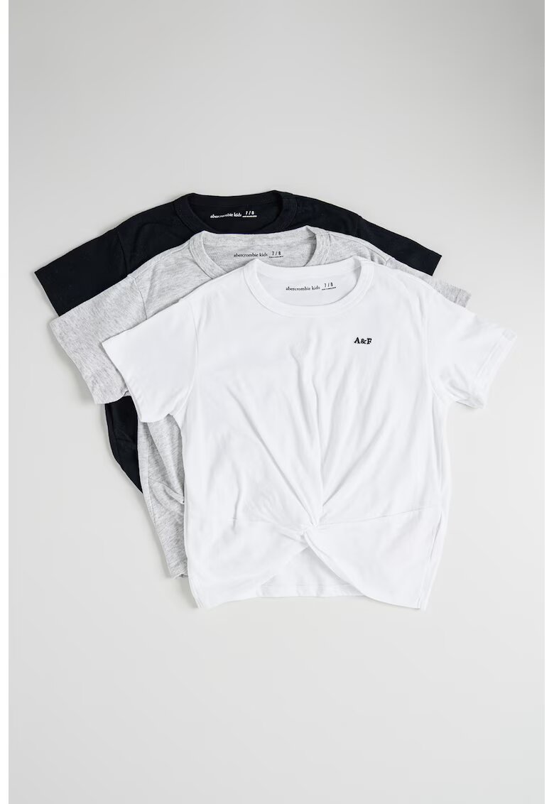 Abercrombie & Fitch Set de tricouri uni cu detaliu innodat - 3 piese - Alb/Negru/Gri deschis melange