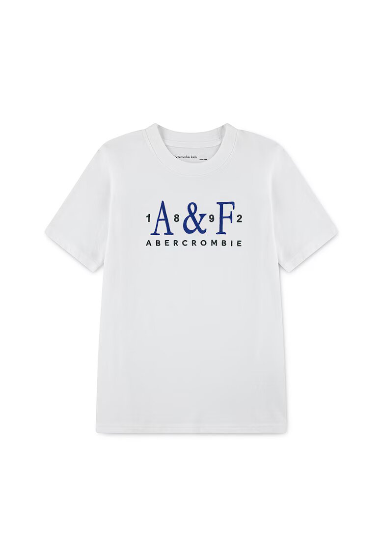 Abercrombie & Fitch Tricou cu imprimeu logo - Alb/Negru/Albastru royal