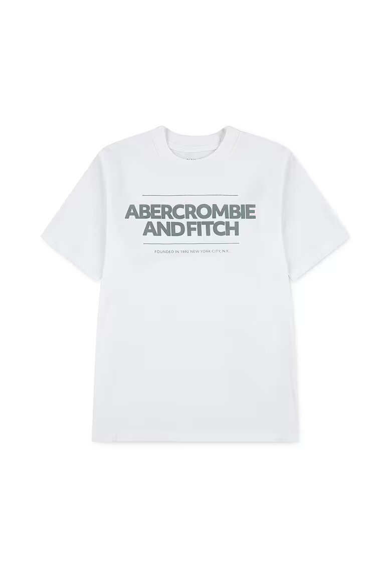 Abercrombie  Fitch Tricou cu imprimeu logo si decolteu la baza gatului - Alb/Verde sparanghel