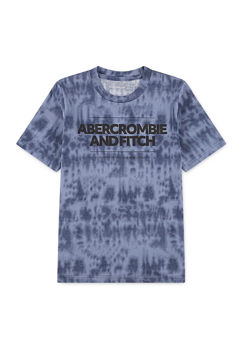 Abercrombie & Fitch Tricou cu imprimeu logo si decolteu la baza gatului - Albastru prafuit