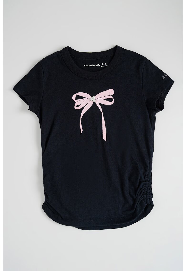 Abercrombie & Fitch Tricou cu imprimeu si insertie elastica laterala - Negru/Roz
