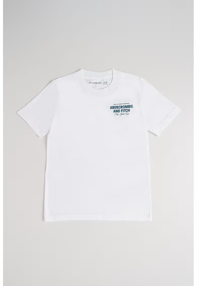 Abercrombie & Fitch Tricou cu imprimeu text contrastant pe spate - Alb/Albastru petrol