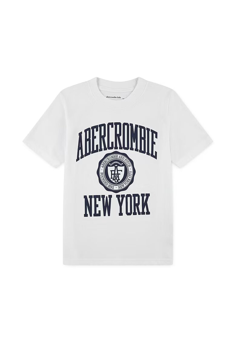 Abercrombie  Fitch Tricou cu logo si decolteu la baza gatului - Alb/Albastru ultramarin