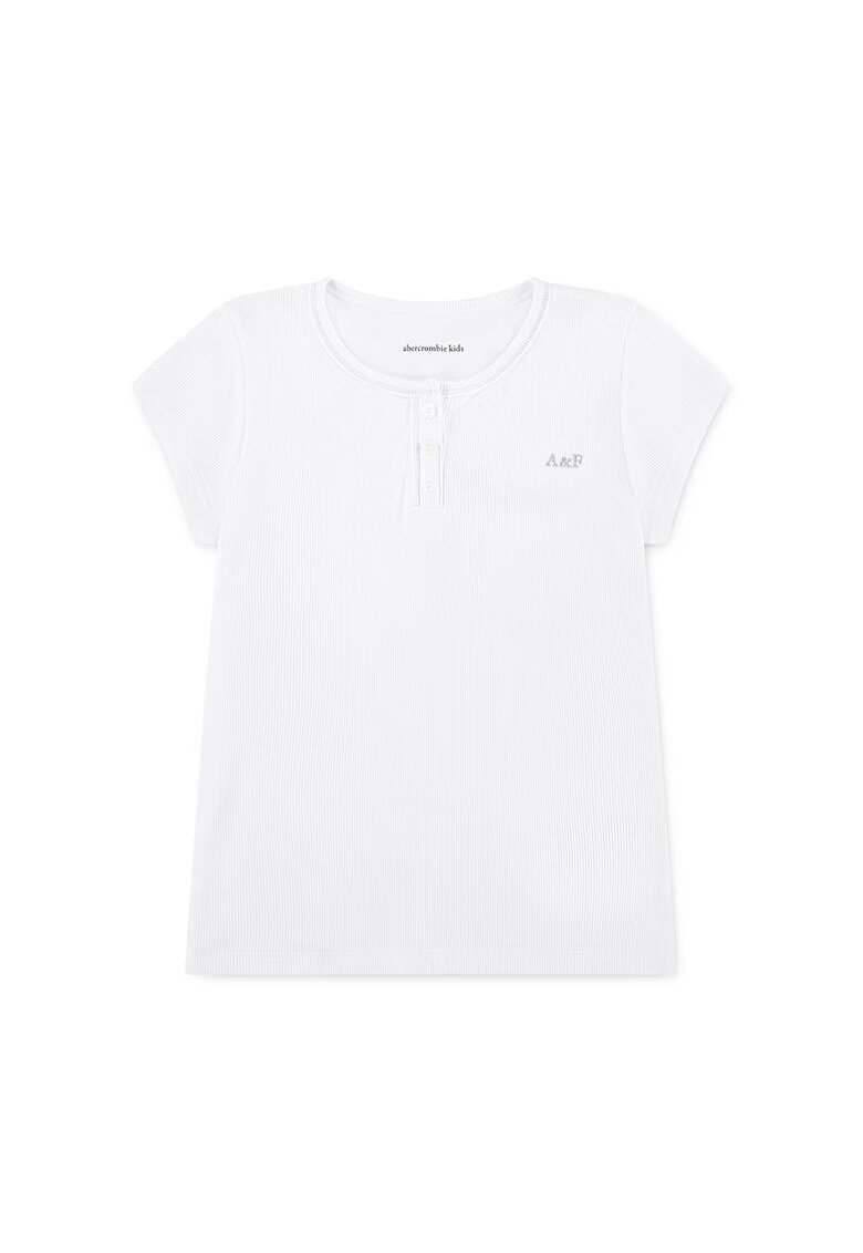 Abercrombie  Fitch Tricou striat cu decolteu henley - Alb optic