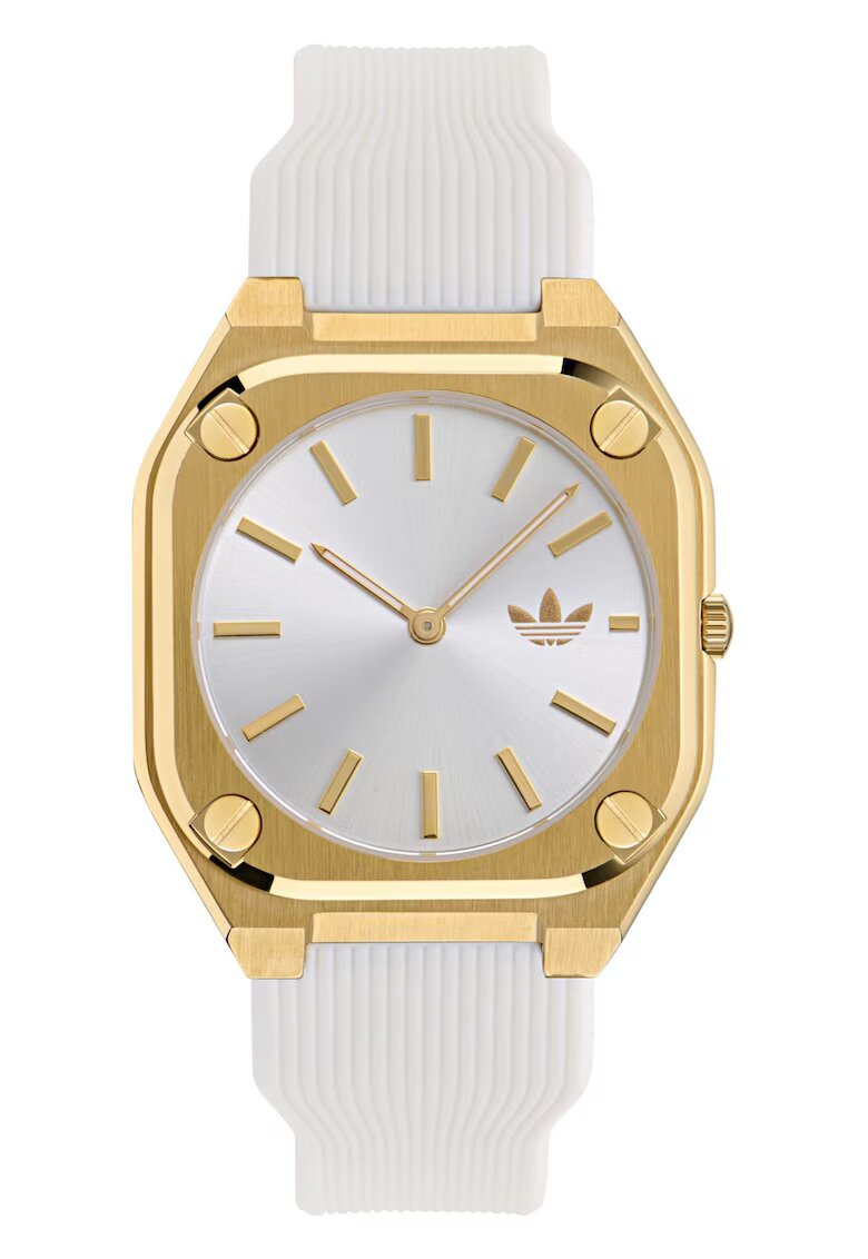 adidas Ceas barbatesc CITY TECH THIN - auriu - cadran argintiu - curea din silicon - 39x6mm