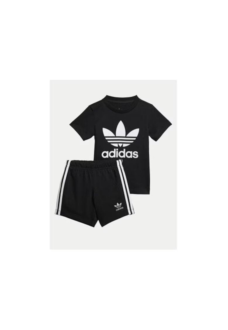 adidas Compleu din bumbac cu tricou si pantaloni scurti - Negru
