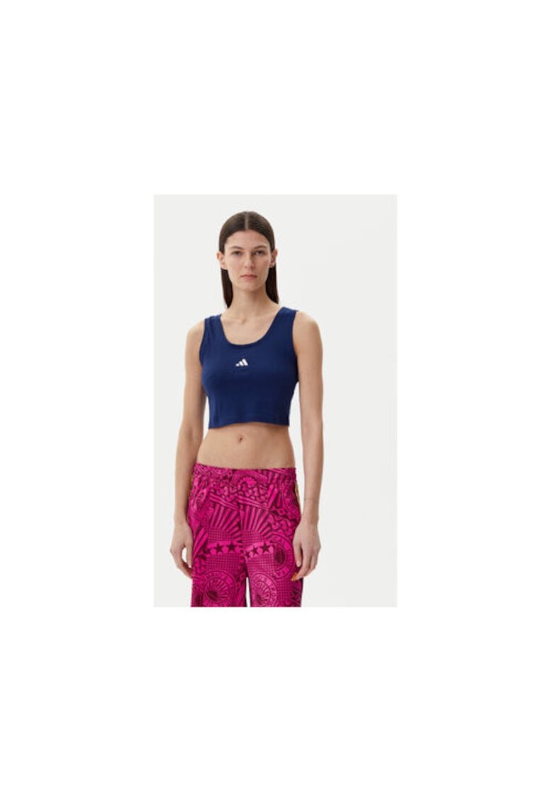 adidas Crop top cu decolteu rotund si detaliu logo