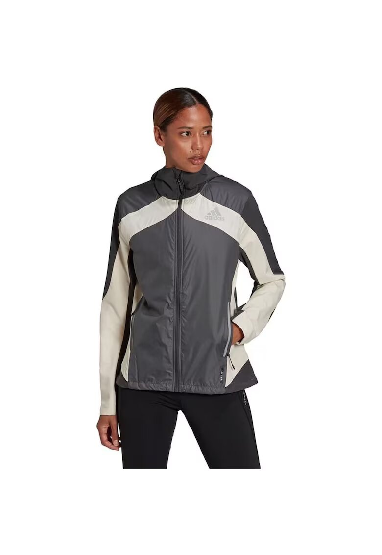 adidas Jacheta dama Marathon - gri - XS - cu gluga - material respirabil