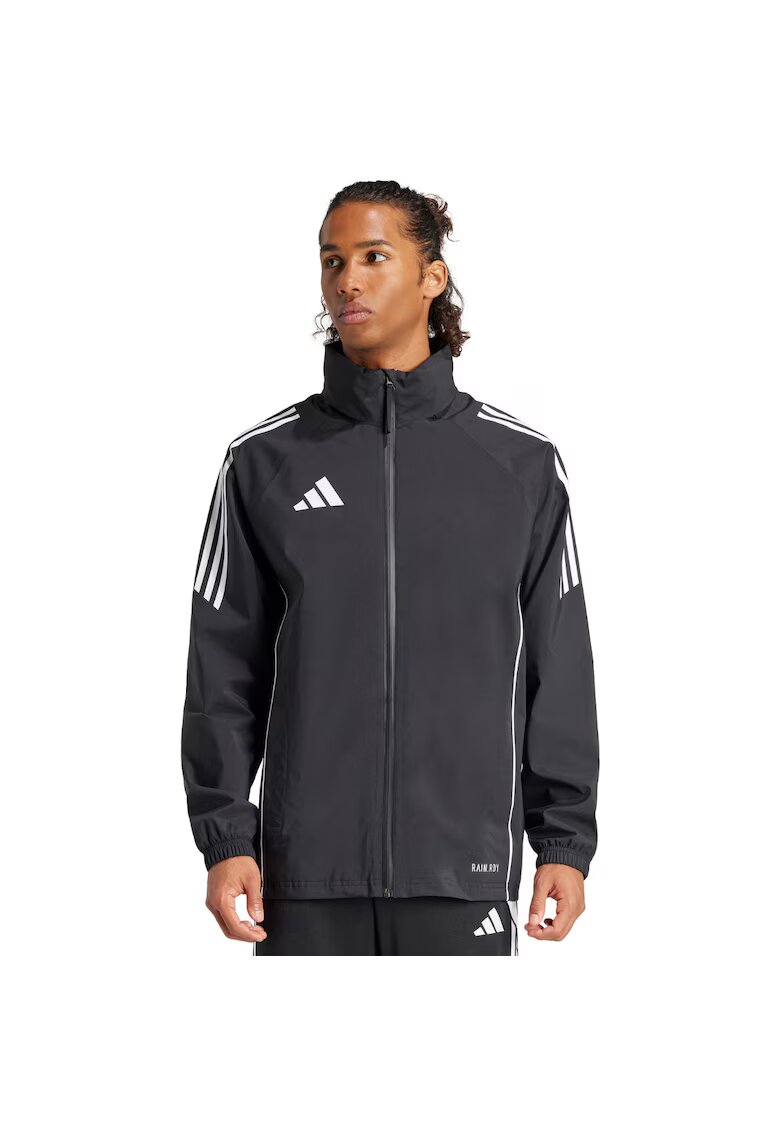 adidas Jacheta sport barbati - Tiro 24 Rain - alb-negru - poliester reciclat - cu gluga ajustabila - Alb/Negru