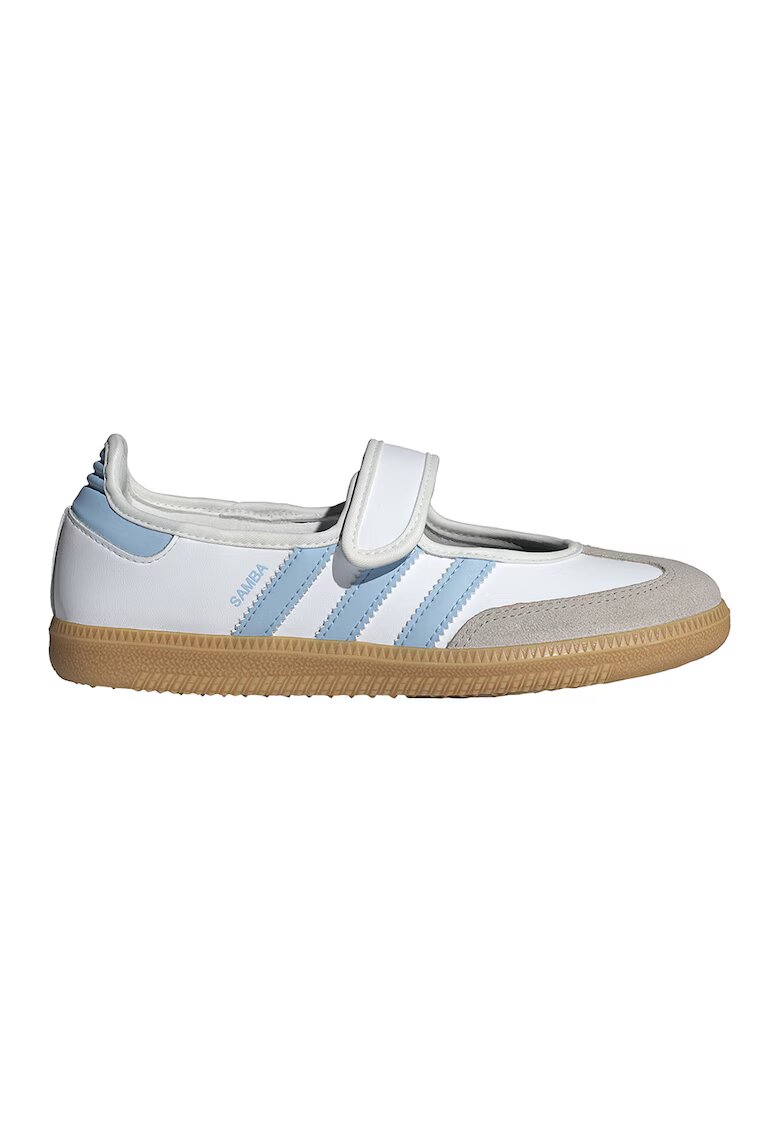 adidas Originals Balerini Samba din piele cu bareta cu inchidere velcro - Alb optic/Albastru deschis