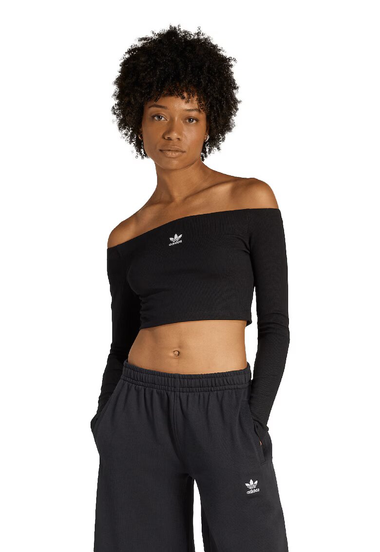 adidas Originals Bluza crop cu decolteu pe umeri - Negru