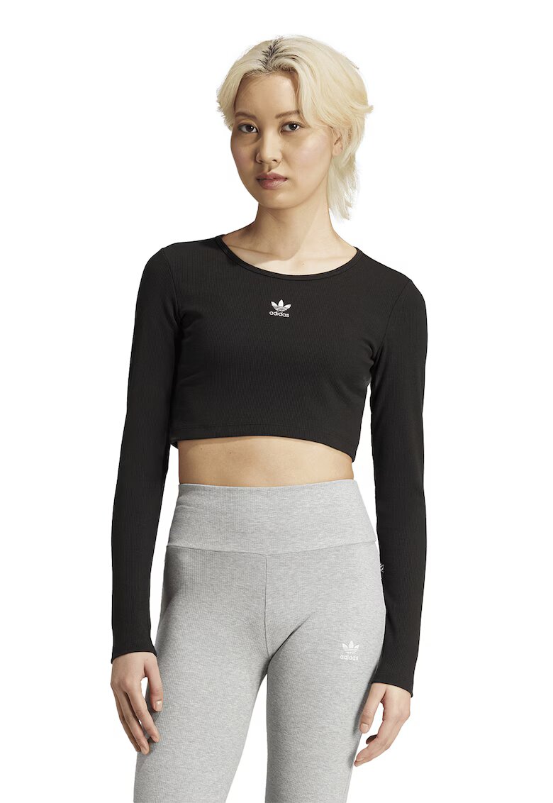 adidas Originals Bluza crop slim fit striata - Negru