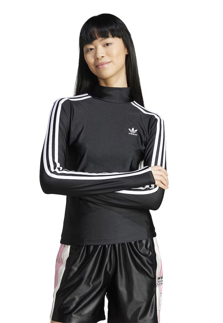 adidas Originals Bluza cu maneci lungi - guler scurt si detalii logo - Alb/Gri antracit