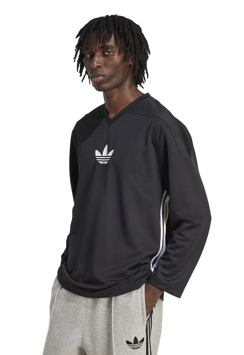 adidas Originals Bluza cu model monograma pe piept si decolteu in V - Negru
