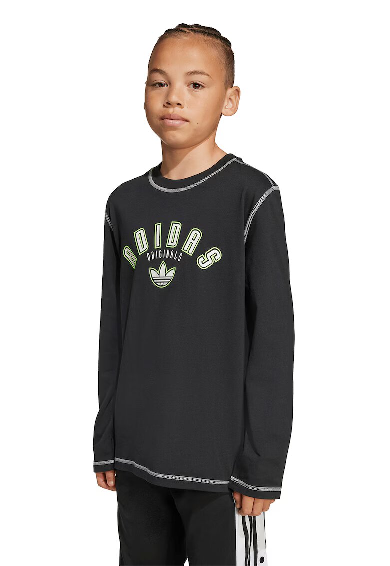 adidas Originals Bluza de bumbac cu cusaturi contrastante - Verde lime/Gri antracit