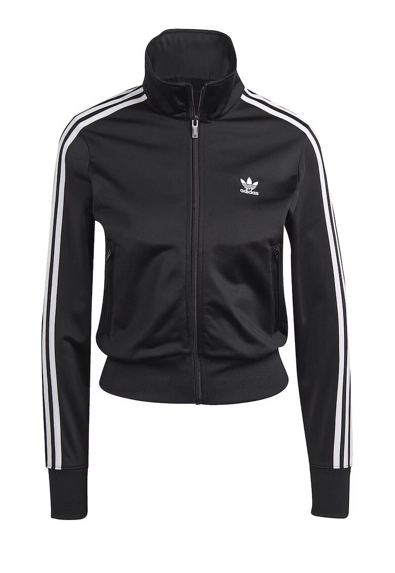 adidas Originals Bluza de trening crop cu fermoar si dungi Firebird - Alb/Negru