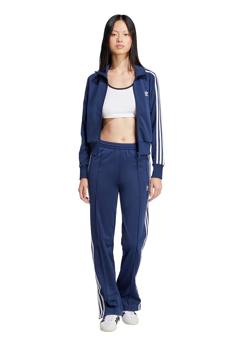 adidas Originals Bluza de trening crop cu fermoar si dungi Firebird - Albastru indigo