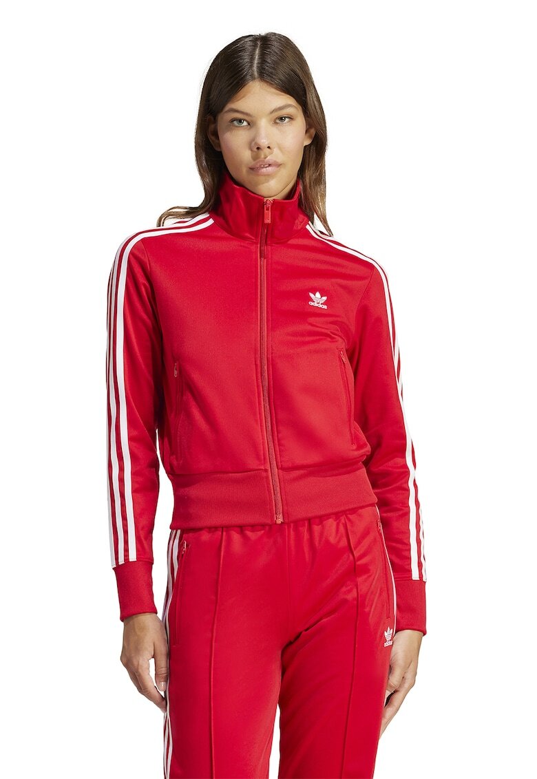 adidas Originals Bluza de trening crop cu fermoar si dungi Firebird - Coral