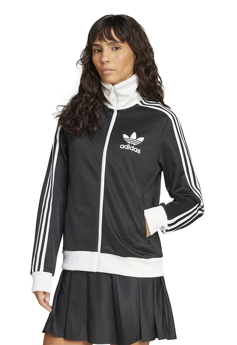 adidas Originals Bluza de trening cu fermoar si detaliu logo Heritage - Alb optic/Gri inchis