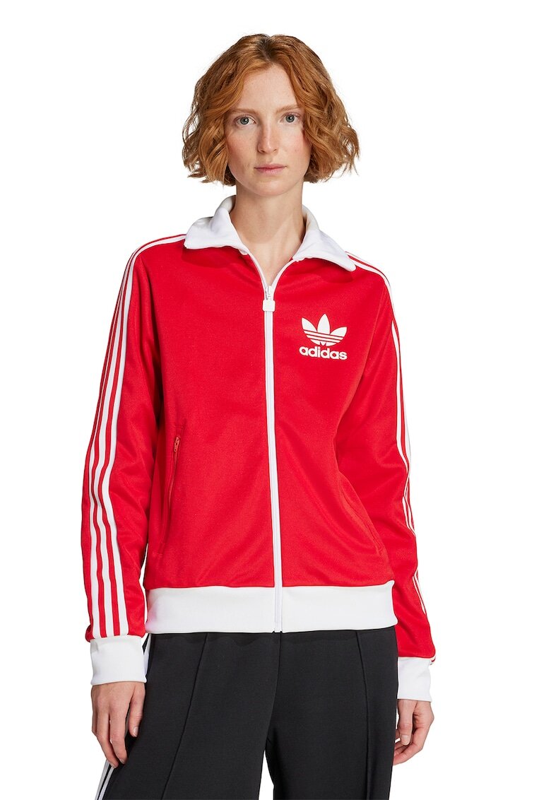 adidas Originals Bluza de trening cu fermoar si detaliu logo Heritage - Alb/Rosu vermillion