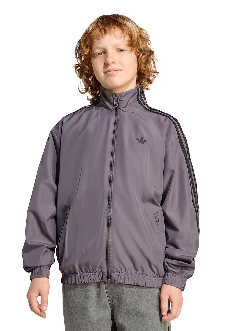 adidas Originals Bluza de trening cu fermoar si dungi laterale - Negru/Gri inchis