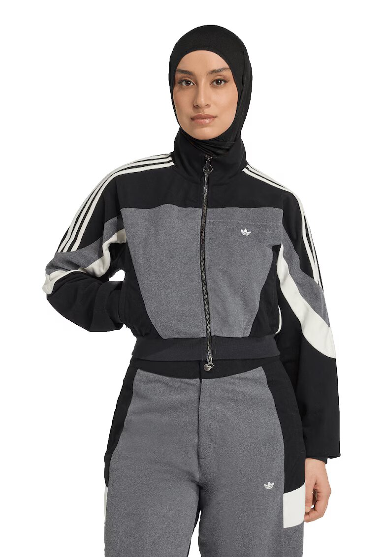 adidas Originals Bluza de trening cu fermoar si guler mediu - Negru/Alb murdar/Gri inchis