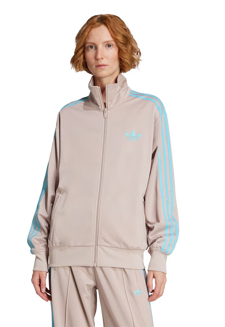 adidas Originals Bluza de trening cu logo si fermoar Firebird - Maro taupe deschis/Albastru glaciar