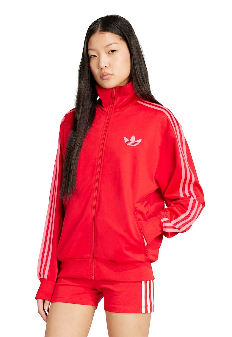 adidas Originals Bluza de trening cu logo si fermoar Firebird - Rosu vermillion/Alb murdar