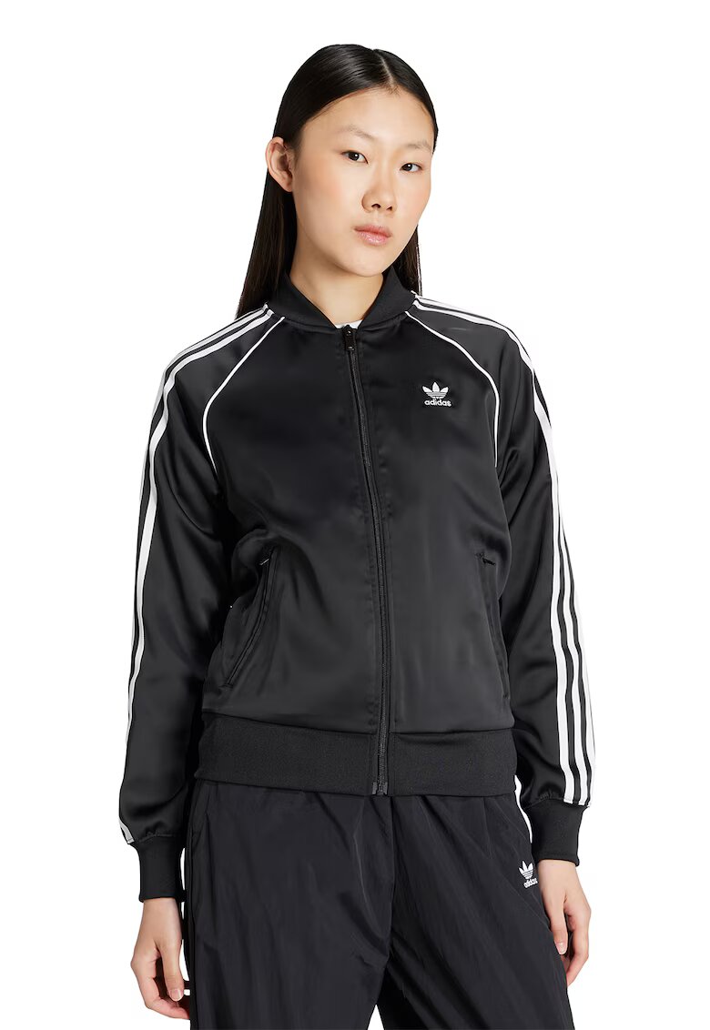adidas Originals Bluza de trening din satin cu fermoar SST - Negru/Alb murdar