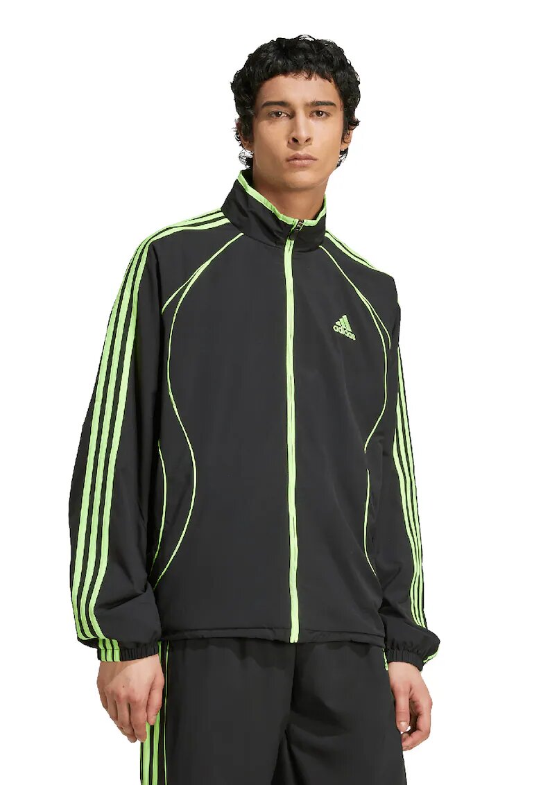 adidas Originals Bluza de trening lejera cu fermoar si guler mediu - Negru/Verde lime