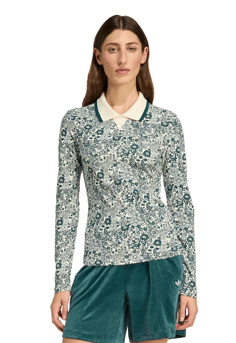 adidas Originals Bluza polo cu imprimeu Liberty - Verde/Crem
