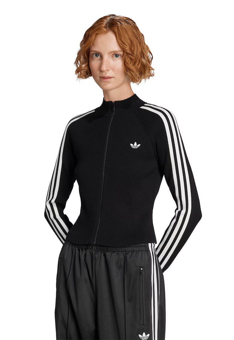 adidas Originals Cardigan slim fit cu fermoar - Alb/Negru