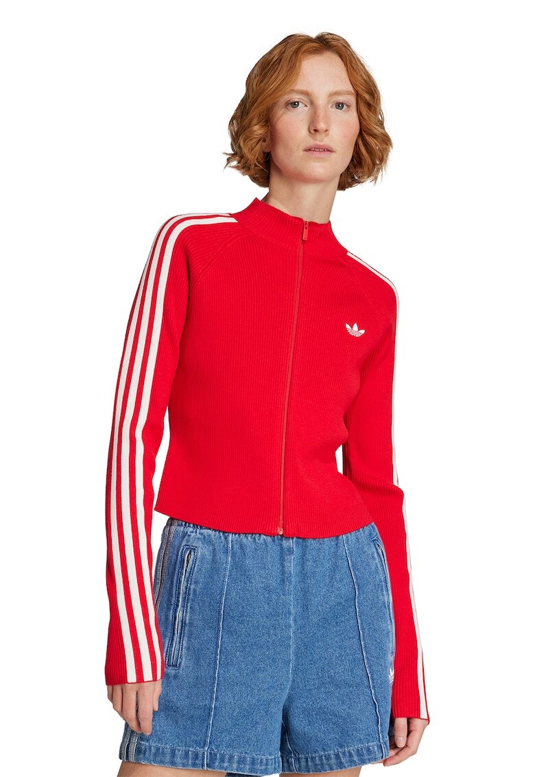adidas Originals Cardigan slim fit cu fermoar - Alb/Rosu vermillion