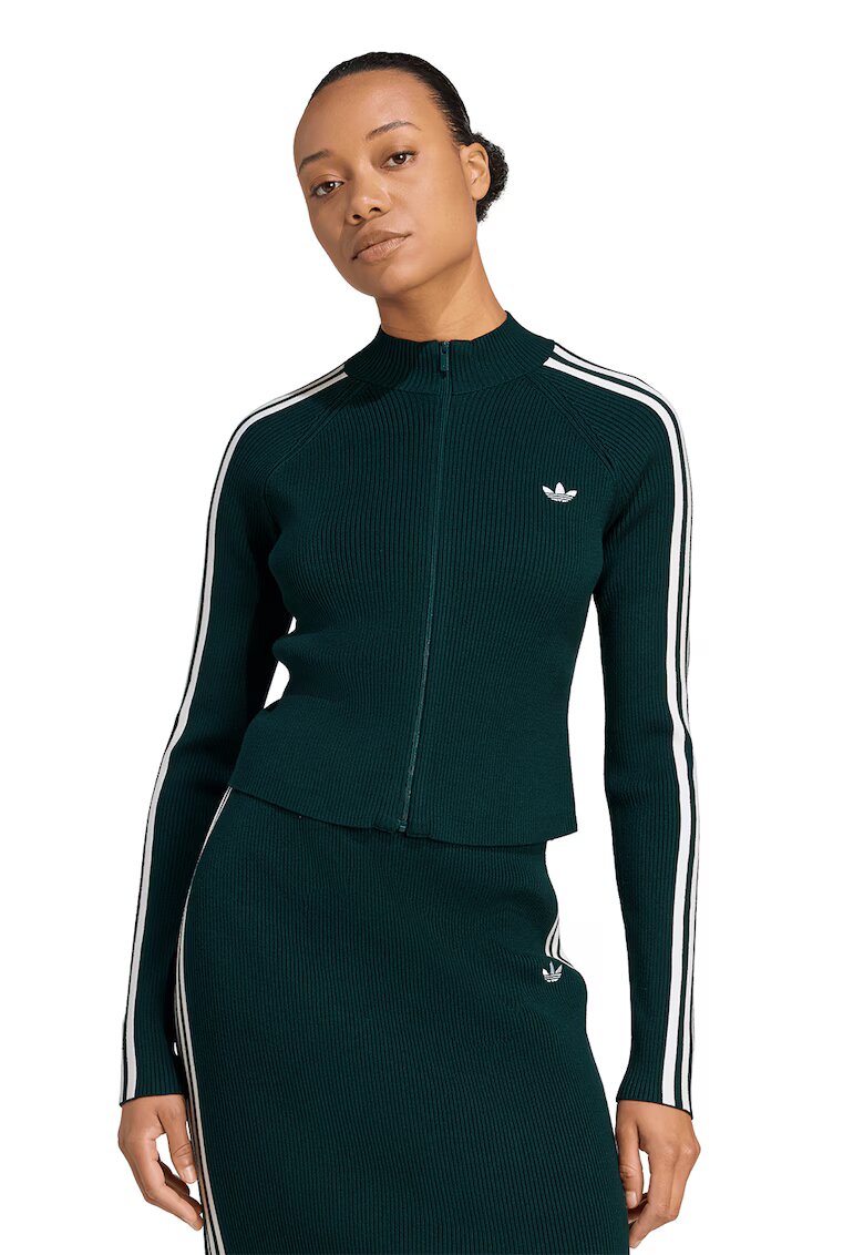 adidas Originals Cardigan slim fit cu fermoar - Alb/Verde padure