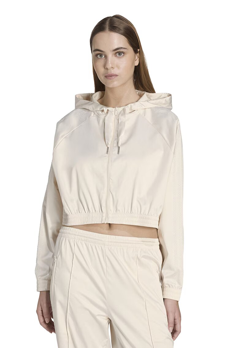 adidas Originals Hanorac crop cu fermoar si snur - Crem