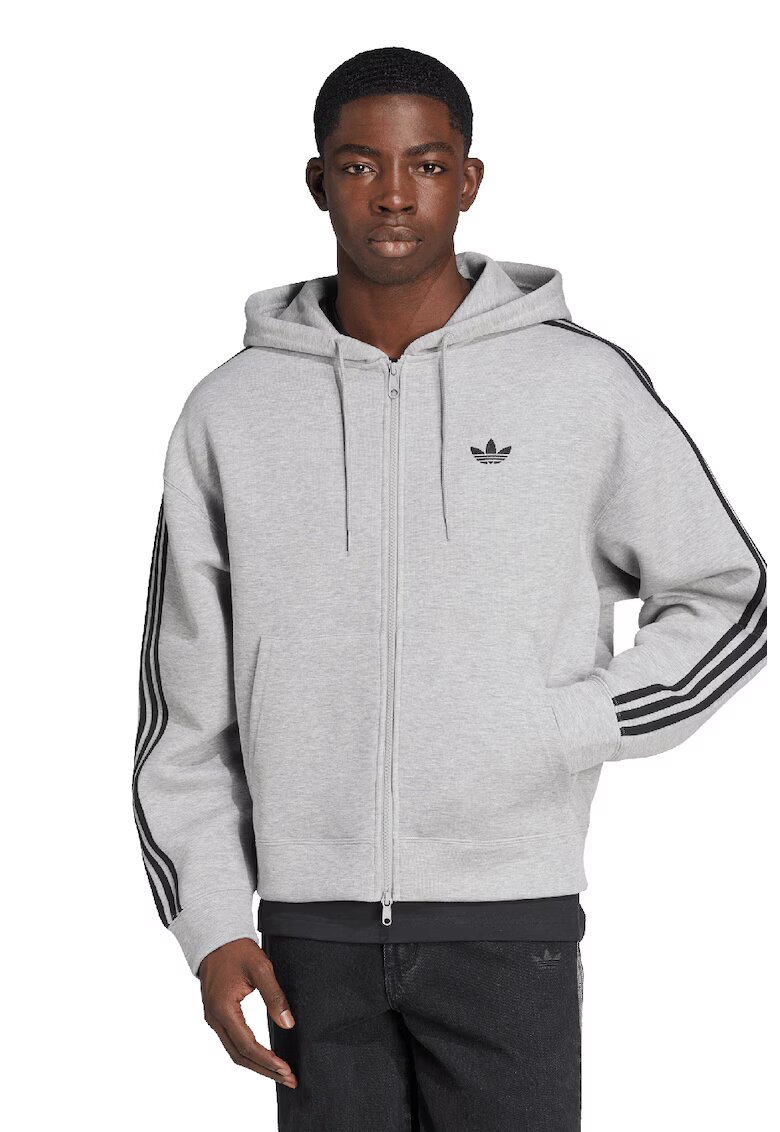 adidas Originals Hanorac cu fermoar si buzunare oblice Spacer - Negru/Gri deschis melange