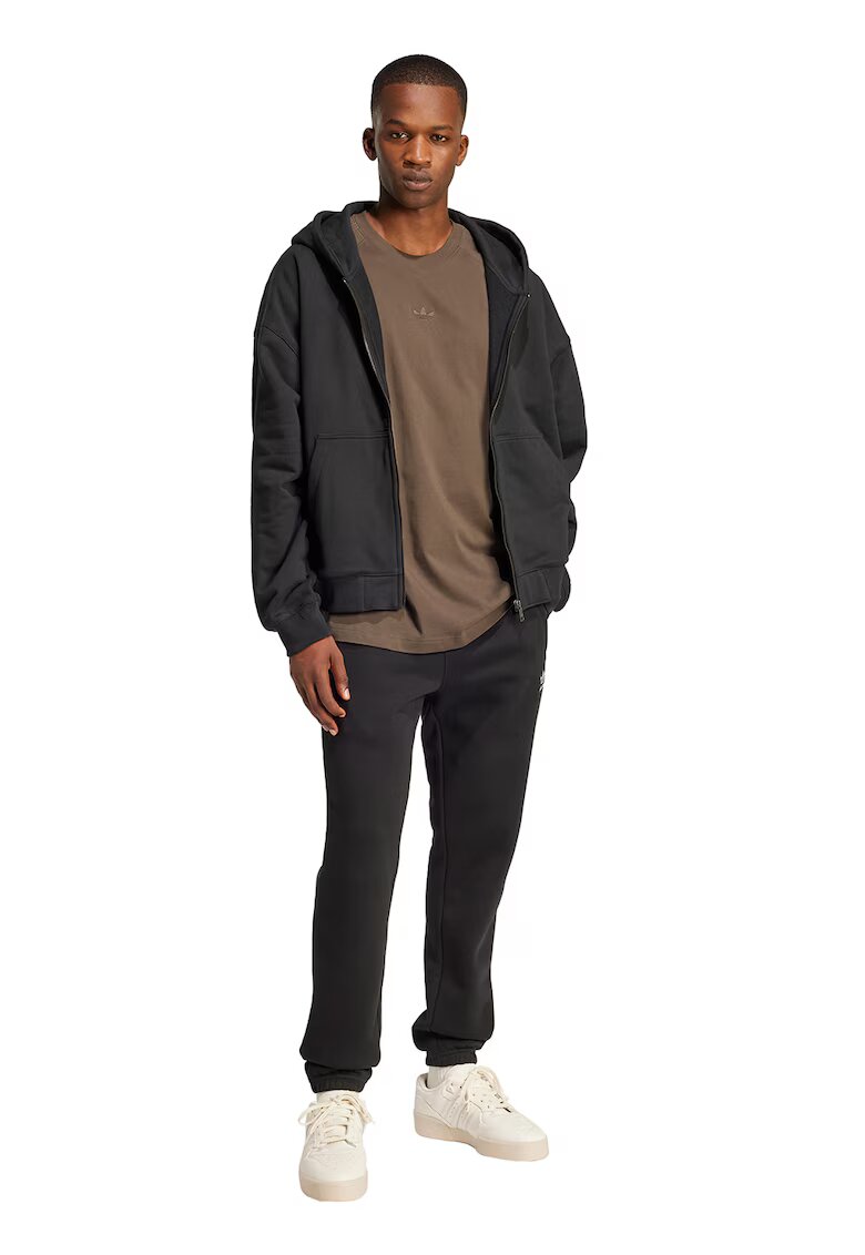 adidas Originals Hanorac lejer de bumbac cu fermoar - Negru stins