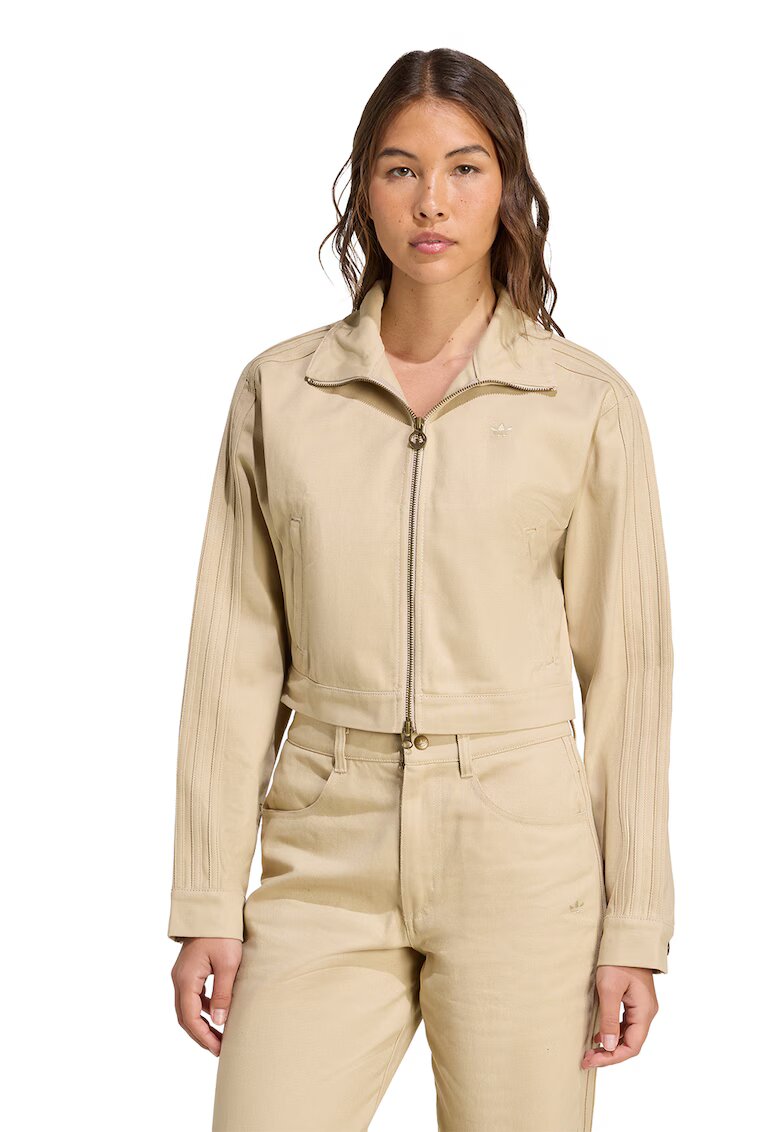 adidas Originals Jacheta crop de bumbac - Bej deschis